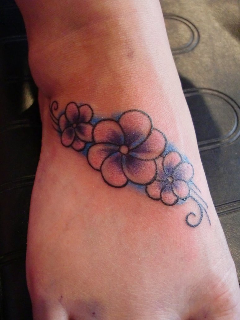Color Flowers Foot Tattoo