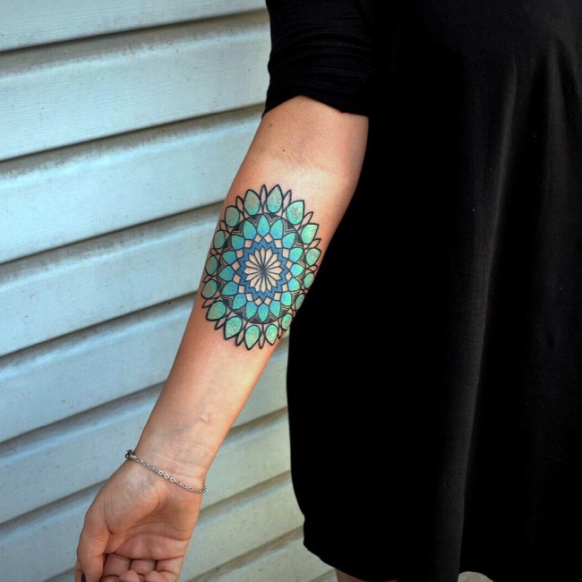 Color Ink Mandala Tattoo On Forearm