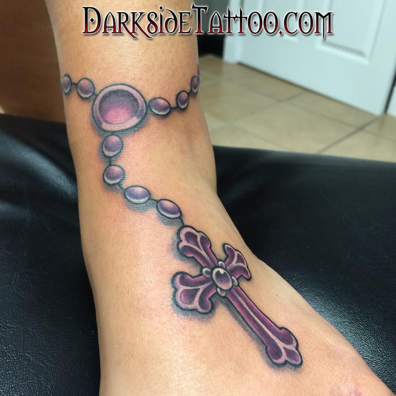 Color Rosary Foot Tattoo