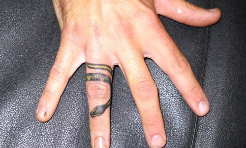 Color Snake Ring Tattoo On Finger