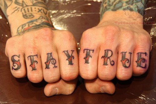Color Stay True Words Tattoo On Fingers For Men