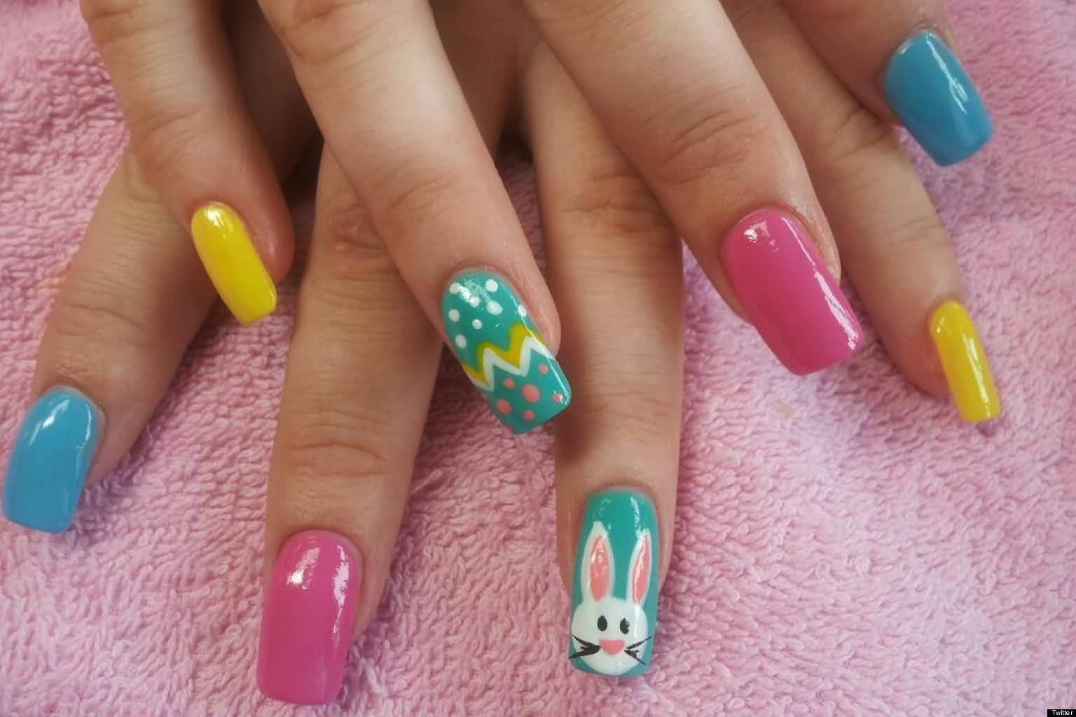 Colorful Easter Bunny Nail Art