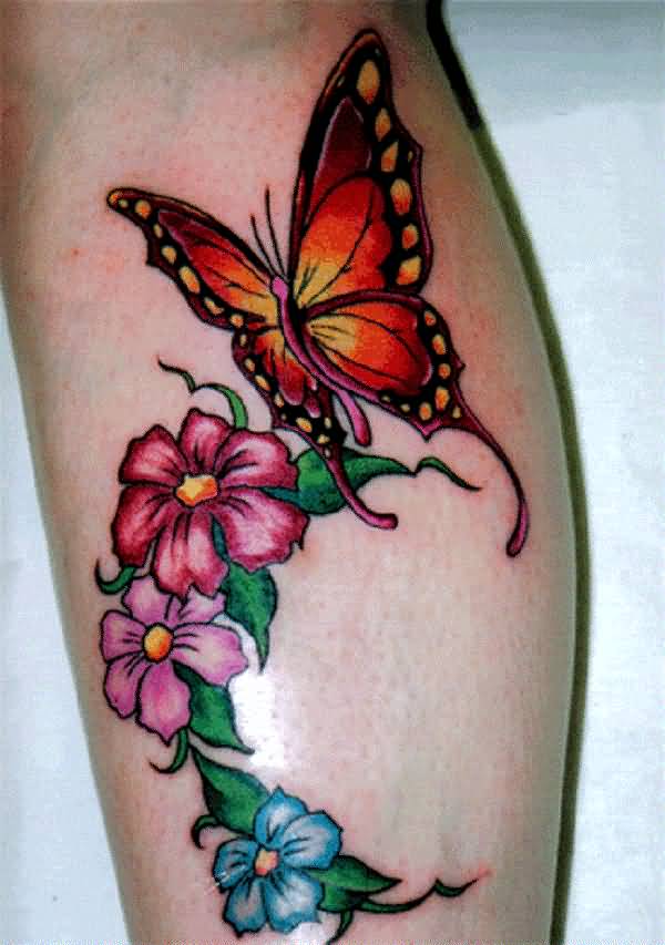 Colorful Floral Butterfly Tattoo