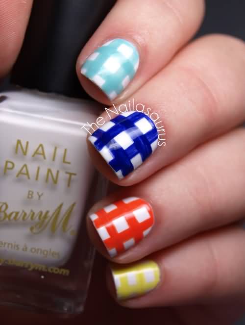 Colorful Gingham Nail Art For Short Nails