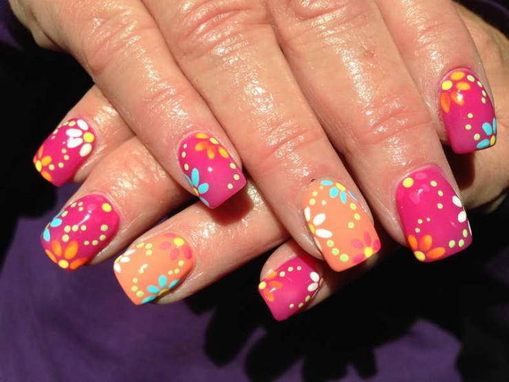 Colorful Spring Flowers Nail Art Design Idea