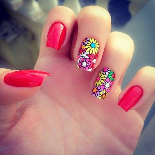 Colorful Spring Flowers Nail Art