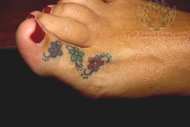 Colorful Toe Flowers Tattoo