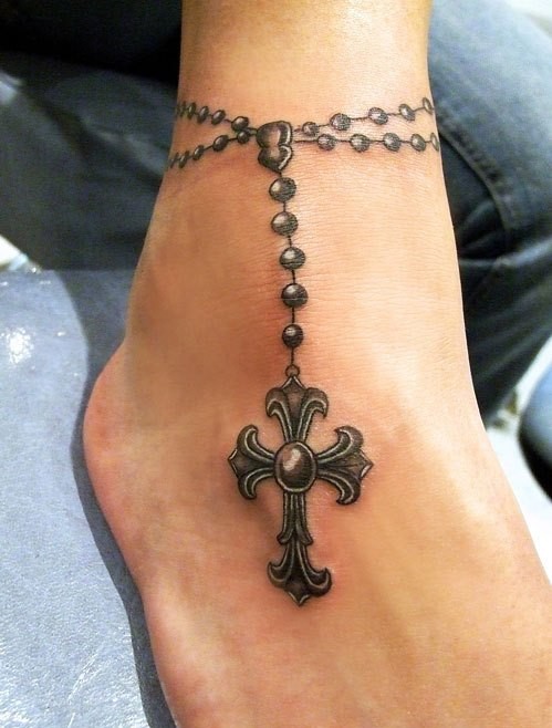 Cool Ankle Rosary Bracelet Tattoo
