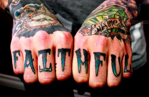 Cool Faithful Word Tattoos On Fingers