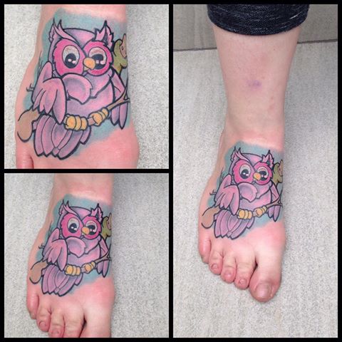 Cool Little Owl Tattoo On Foot By Kirons