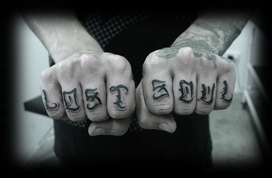 Cool Lost Soul On Knuckle Tattoo For Men