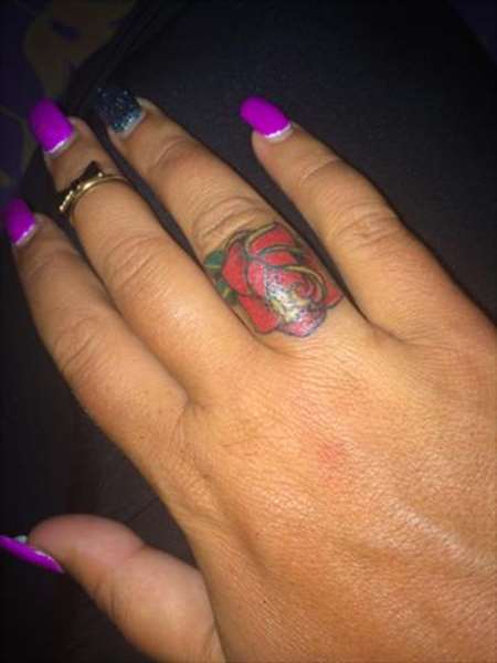 Cool Red Rose Finger Tattoo