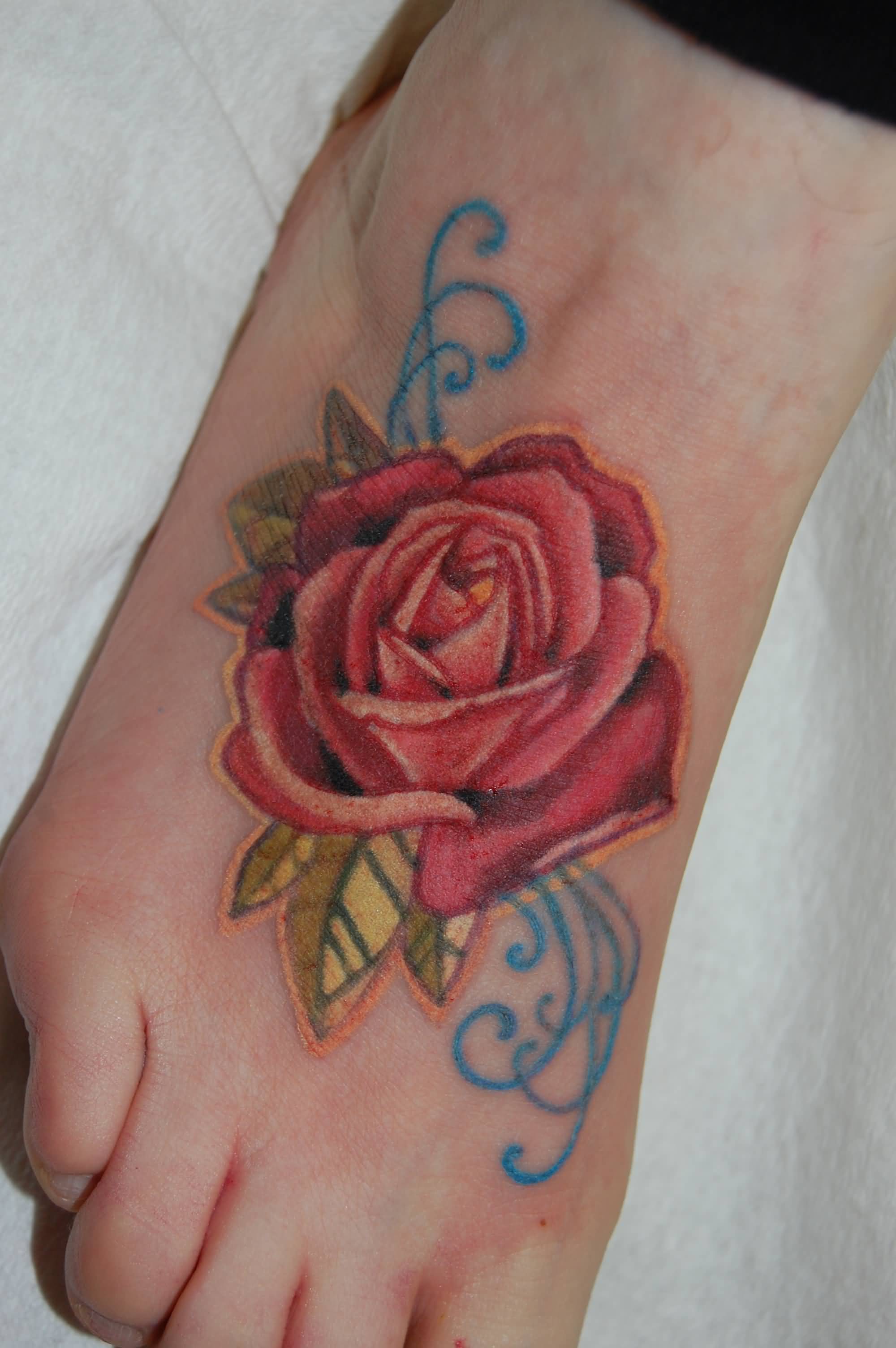 Cool Red Rose Tattoo On Foot