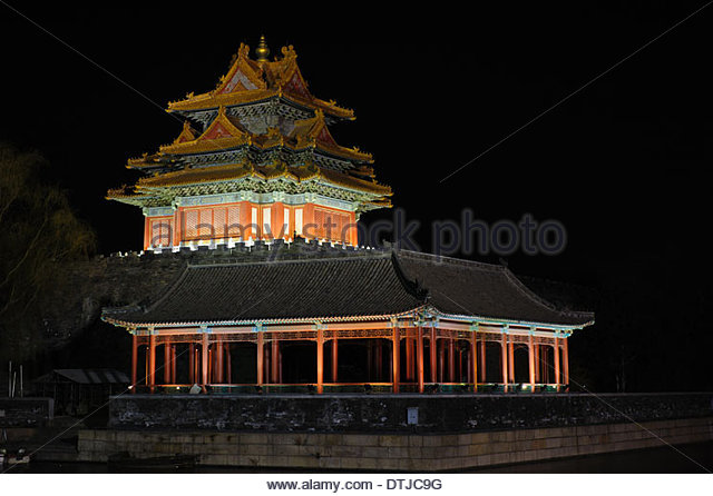 Corner Tower Of Forbidden City At Night