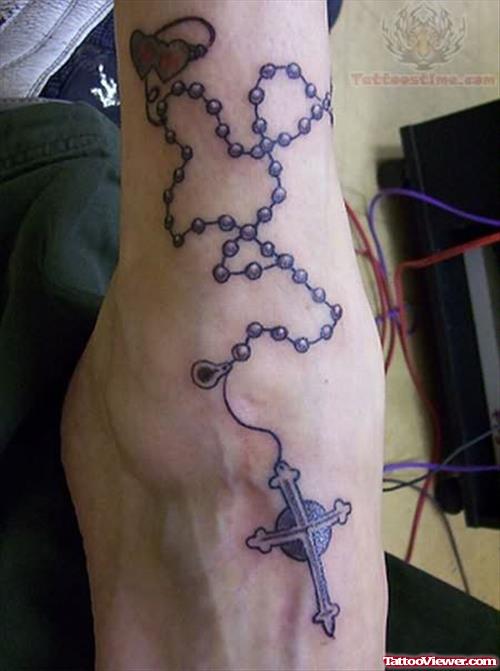 Couple Rosary Tattoo On Foot And Ankle