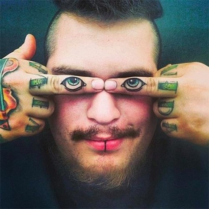 Creative Finger Eye Tattoos For Men