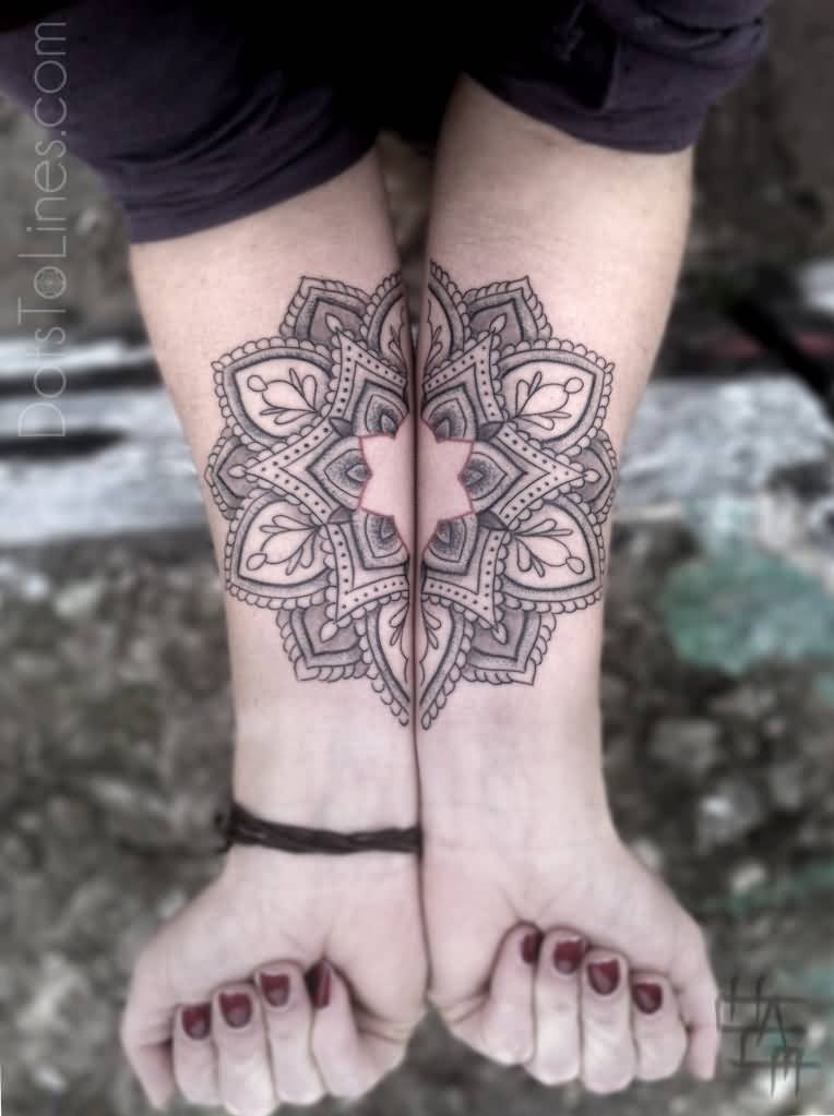 Creative Mandala Flower Tattoo On Both Forearms