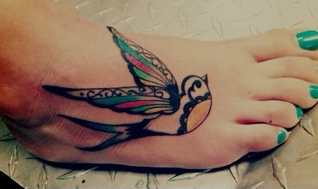 Creative Swallow Tattoo On Girl Foot