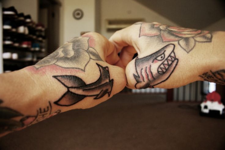 Creative Traditional Both Side Hands Shark Tattoo