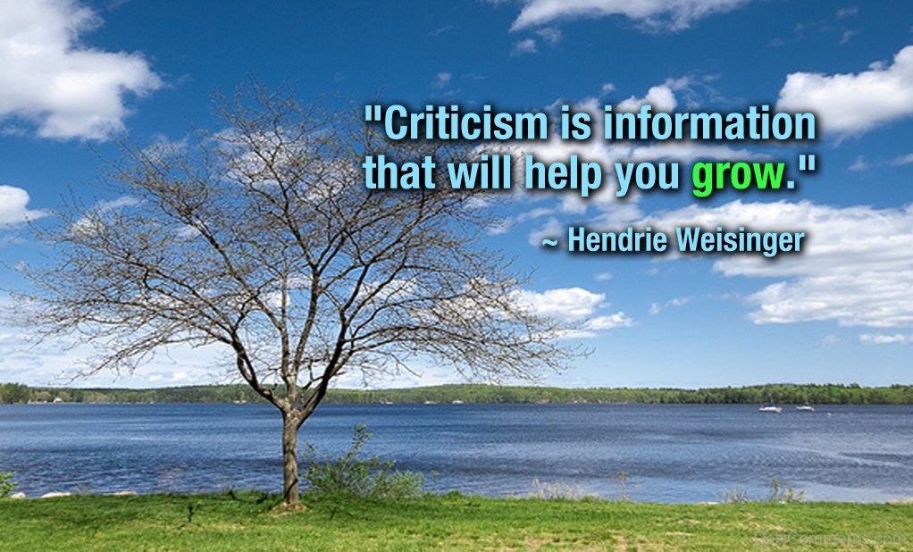 Criticism is information that will help you grow.  Hendrie Weisinger