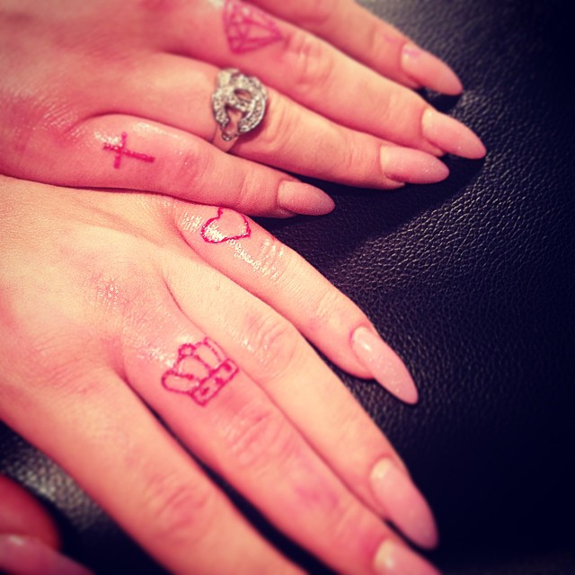 Cross And Crown Tattoos On Fingers