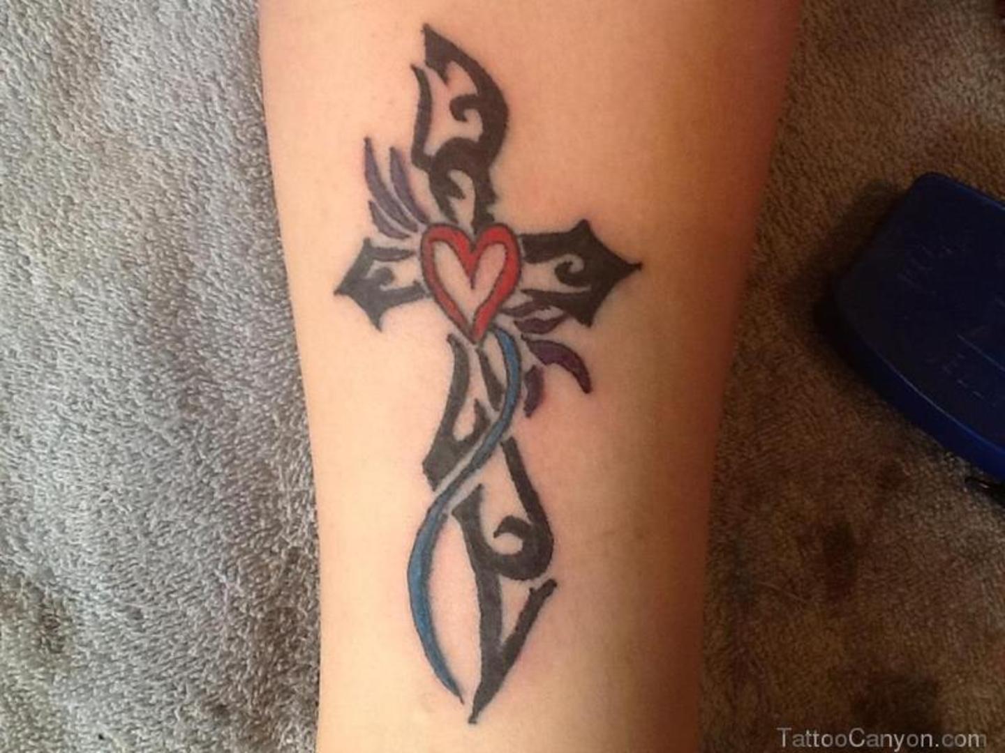 Cross Heart Tribal Christian Tattoo