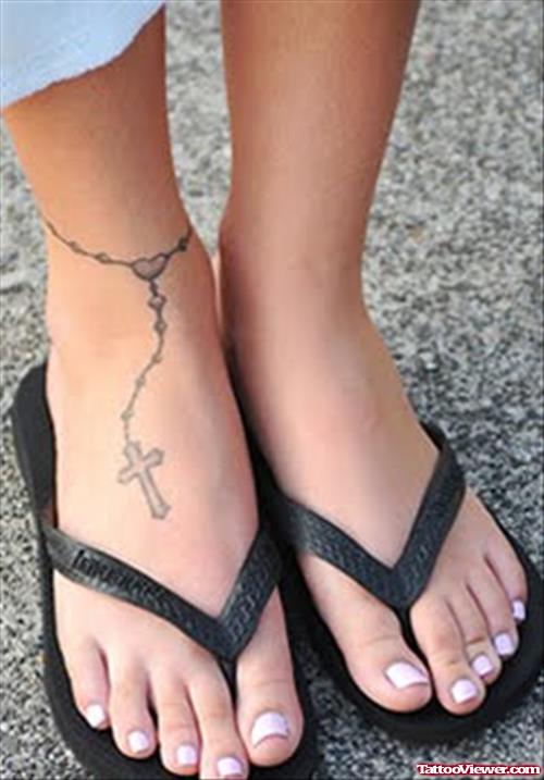Cross Rosary Ankle Bracelet Tattoo
