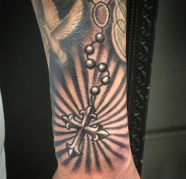 Custom Rosary Dove Tattoo On Arm By Salvador Diaz