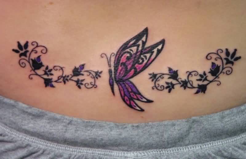 Cute Butterfly Lower Back Tattoo
