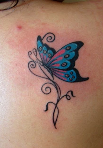Cute Butterfly Tattoo On Upper Back