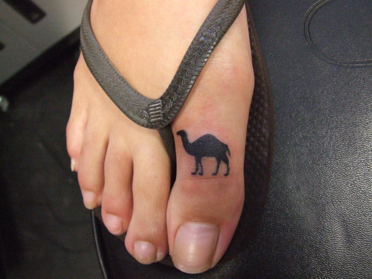 Cute Camel Silhouette Tattoo On Big Toe.