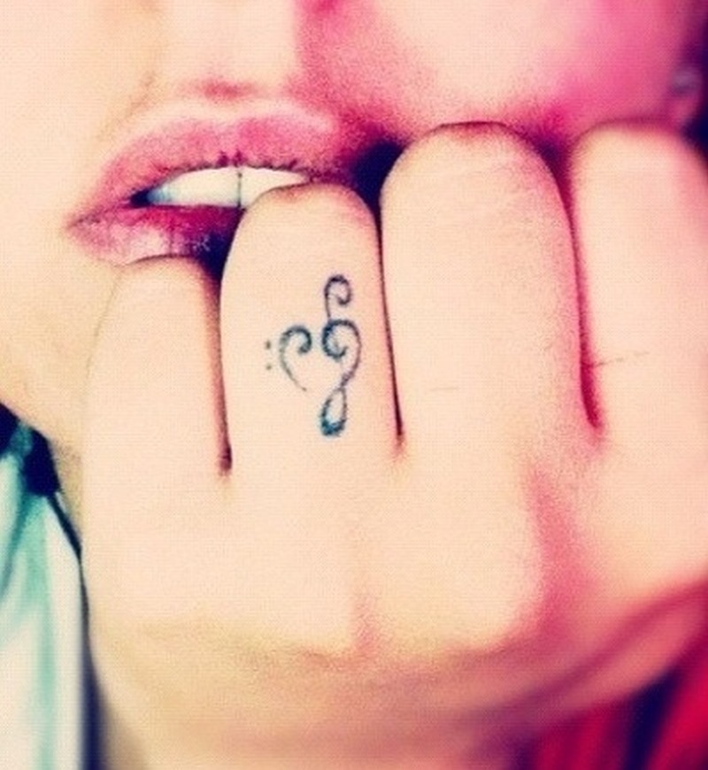 Cute Finger Music Tattoo For Girls