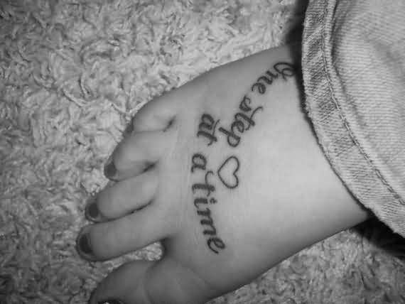Cute Heart And Words Tattoo On Foot For Girls