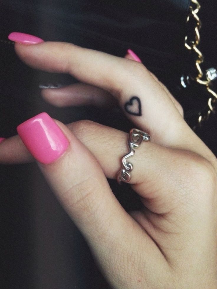 Cute Heart Tattoo On Girl Finger