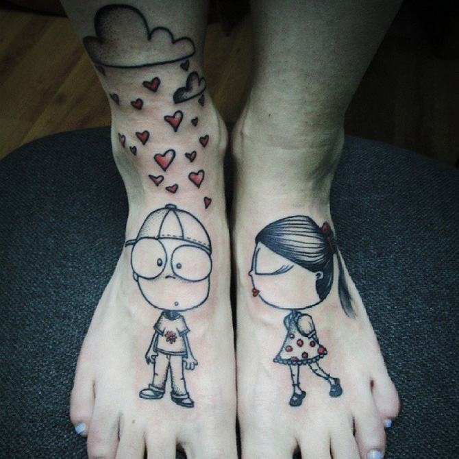 Cute Love Both Feet Tattoo