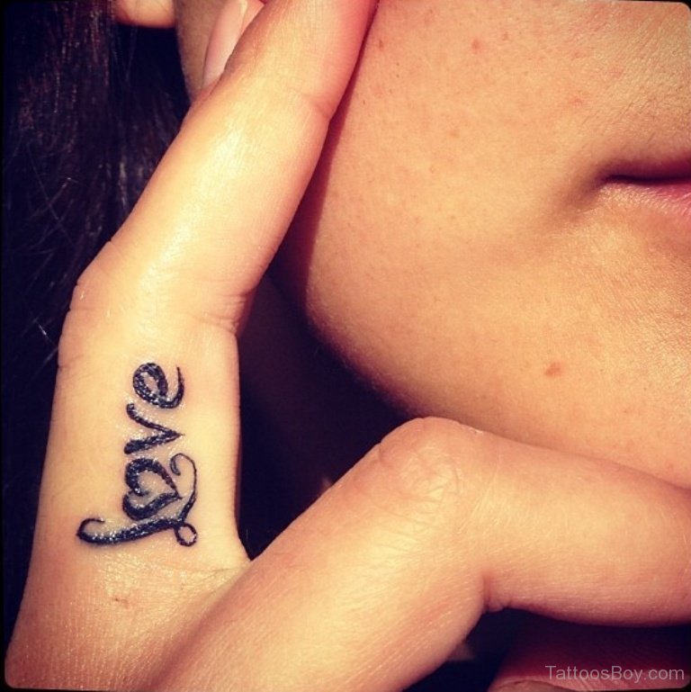 Cute Love Word Tattoo On Finger For Girls