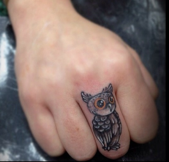 Cute Owl Finger Tattoo