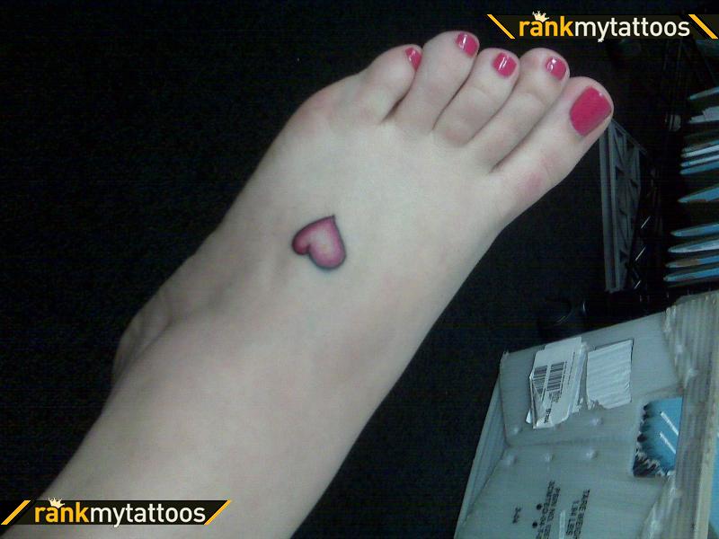 Cute Red Heart Tattoo On Girl Foot