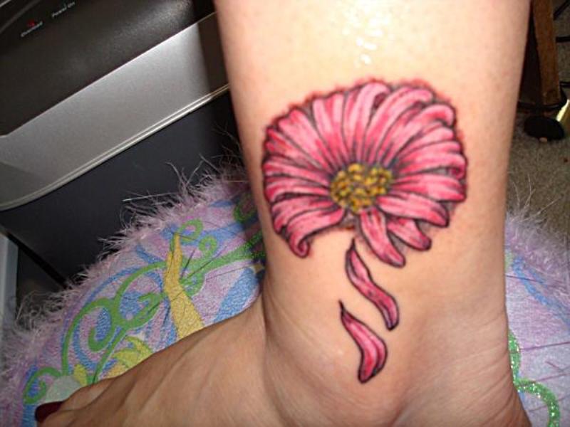 Daisy Flower Tattoo On Girl Left Ankle
