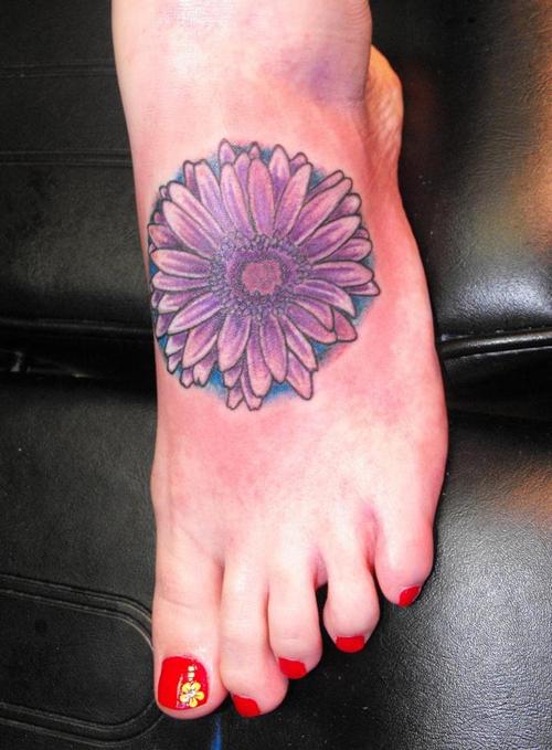 Daisy Flower Tattoo On Girl Left Foot