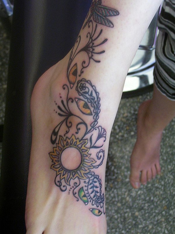 Daisy Flower Tattoo On Right Ankle