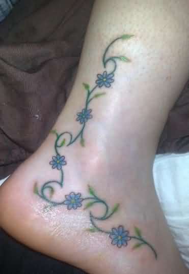 Daisy Flower Vine Tattoo On Leg To Foot