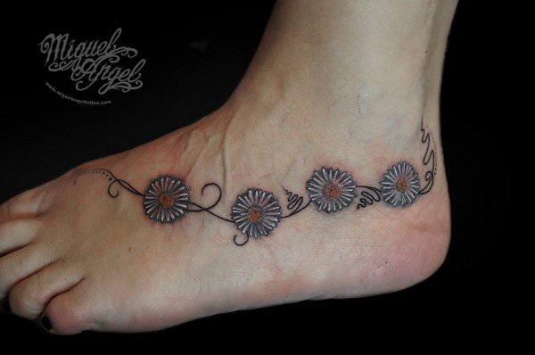 Daisy Flowers Tattoos On Left Ankle