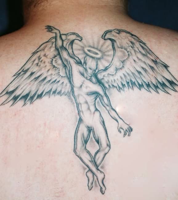 Dancing Angel Tattoo On Upper Back