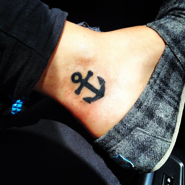 Dark Ink Anchor Foot Tattoo For Girls