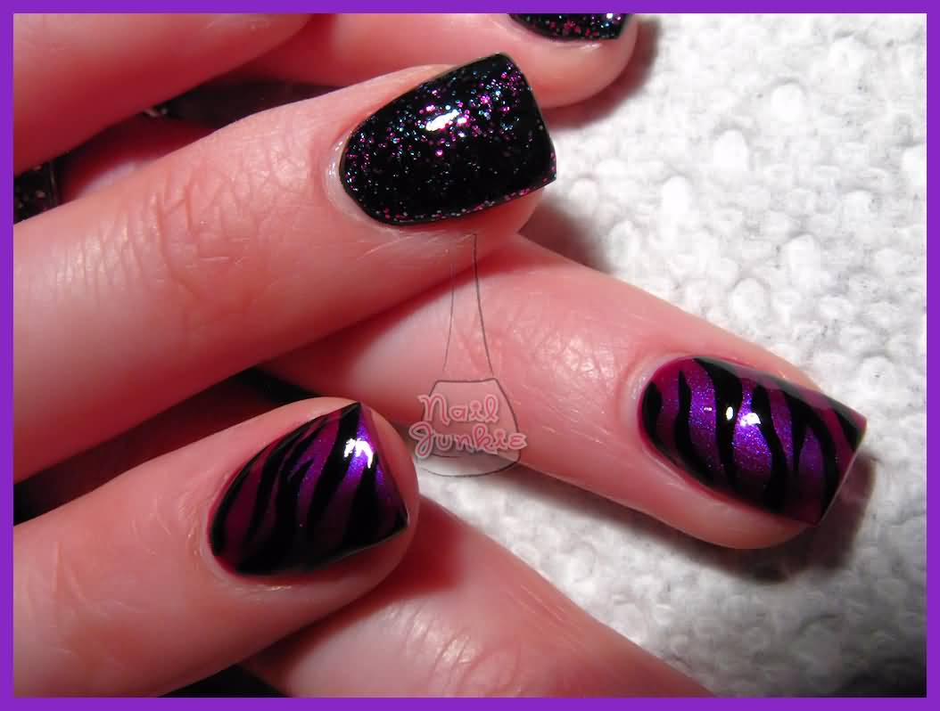 Dark Purple Glitter Gel Nail Art