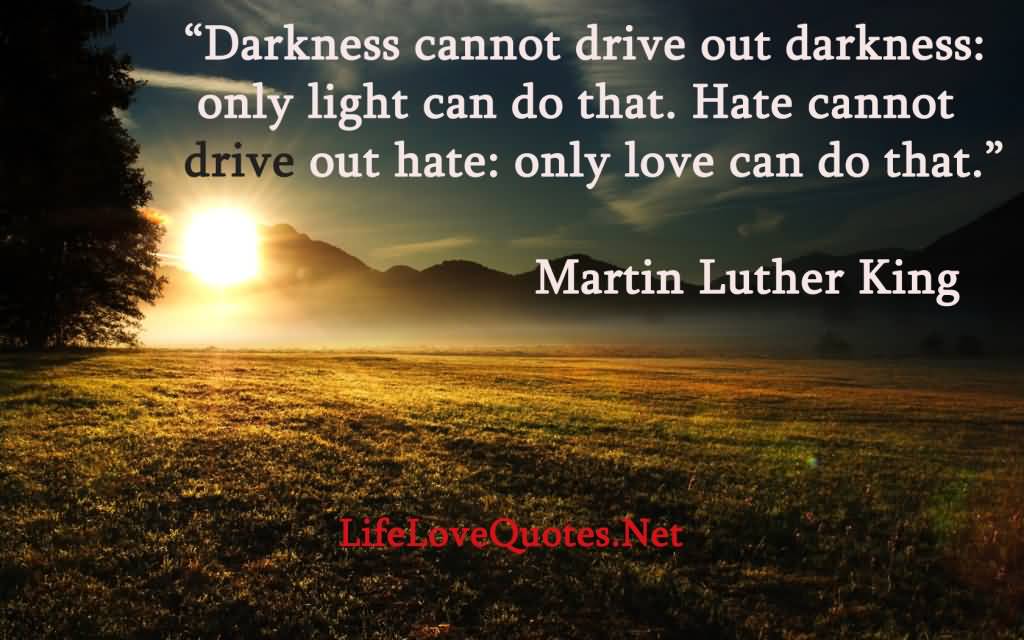 Darkness cannot drive out darkness; only light can do that. Hate cannot drive out hate; only love can do that - Martin Luther King, Jr.