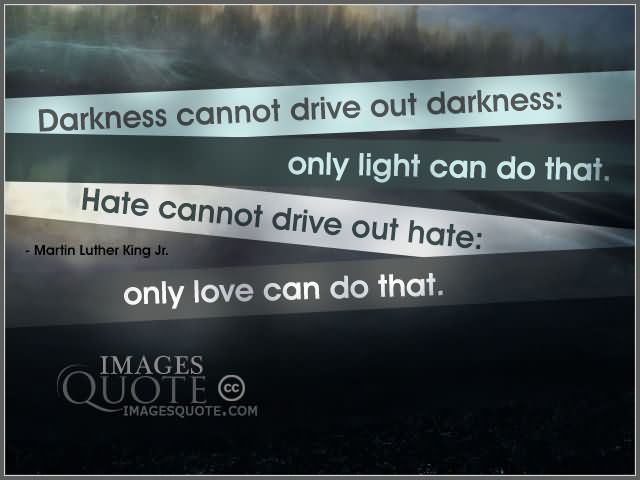 Darkness cannot drive out darkness; only light can do that. Hate cannot drive out hate; only love can do that  - Martin Luther King