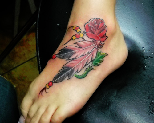 Delicate Native Rose Flower Tattoo On Foot