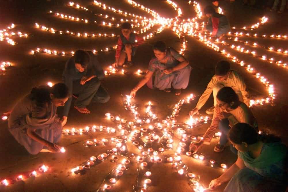 Diyas Decoration During Diwali Celebration
